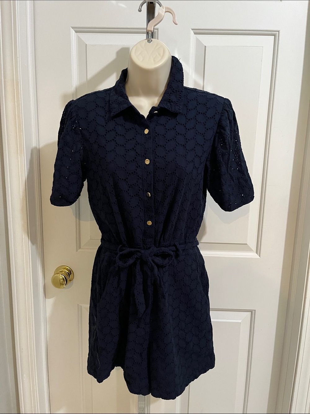 Draper James Navy Eyelet Shirt Romper size medium